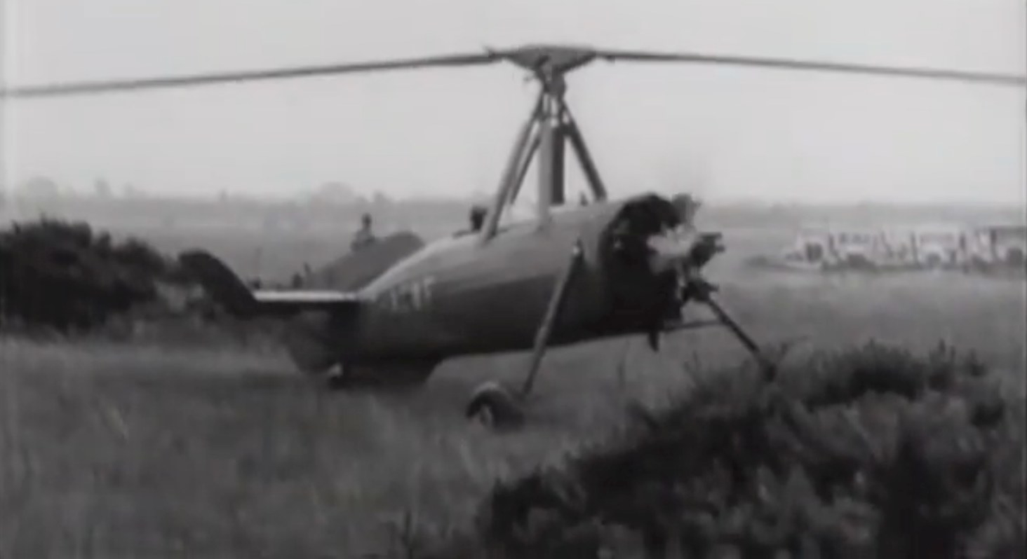 The first rotocopter, consisting of a metal tube with a seat and a propeller atop it