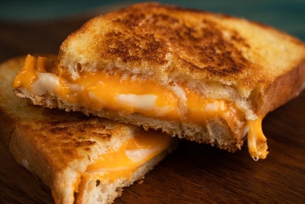 Close-up of a grilled cheese sandwich.
