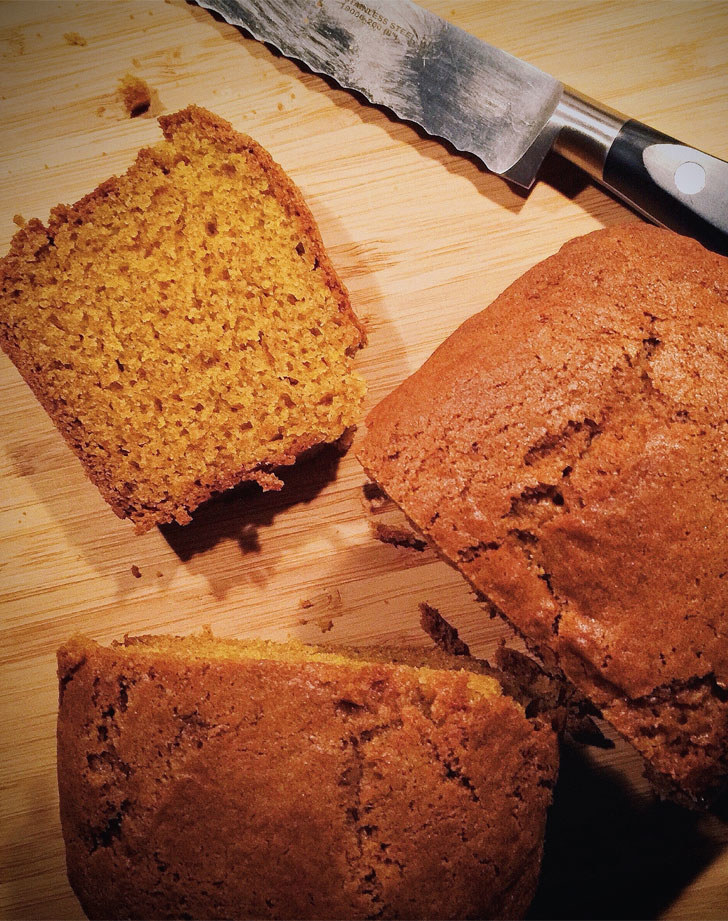 Sliced pumpkin bread.