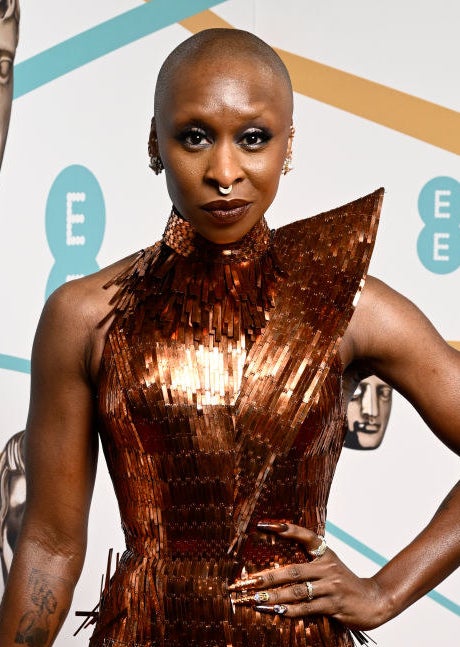 A closeup on Cynthia Erivo which shows up her septum piercing