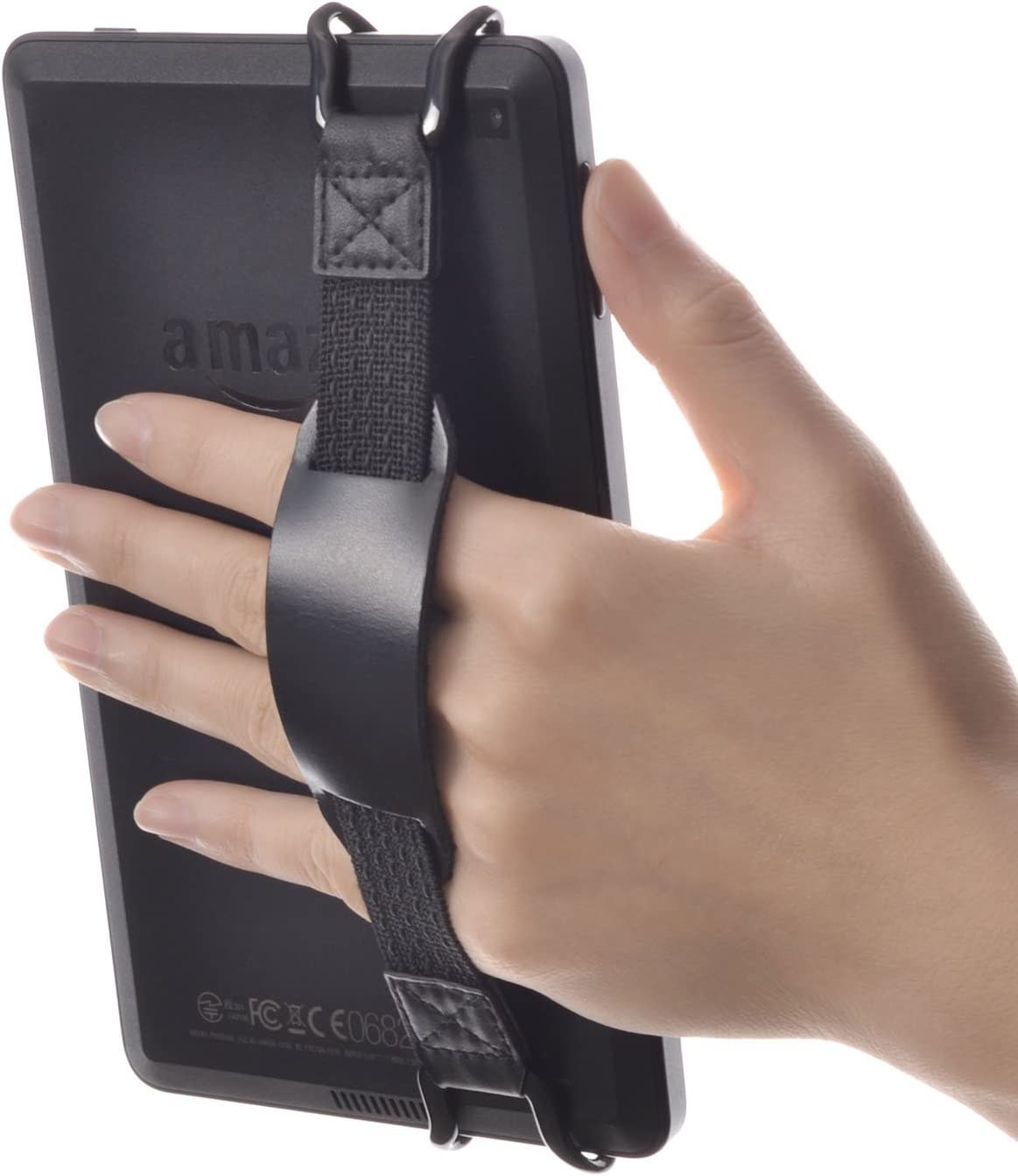 person holding the strap around their kindle