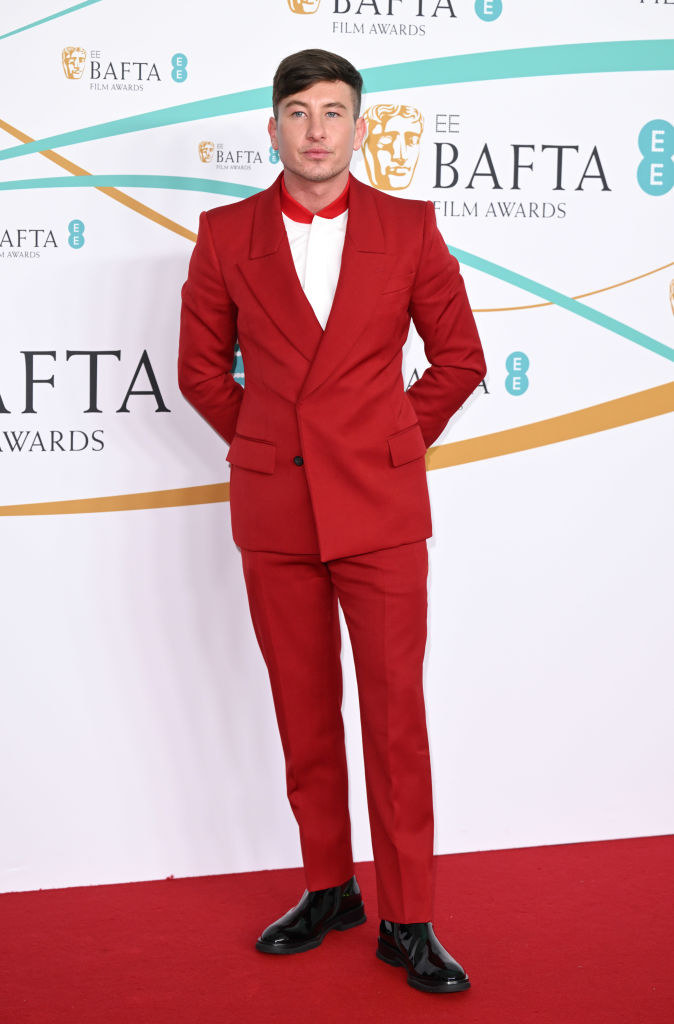 Barry Keoghan attends the EE BAFTA Film Awards 2023 at The Royal Festival Hall in a bright suit