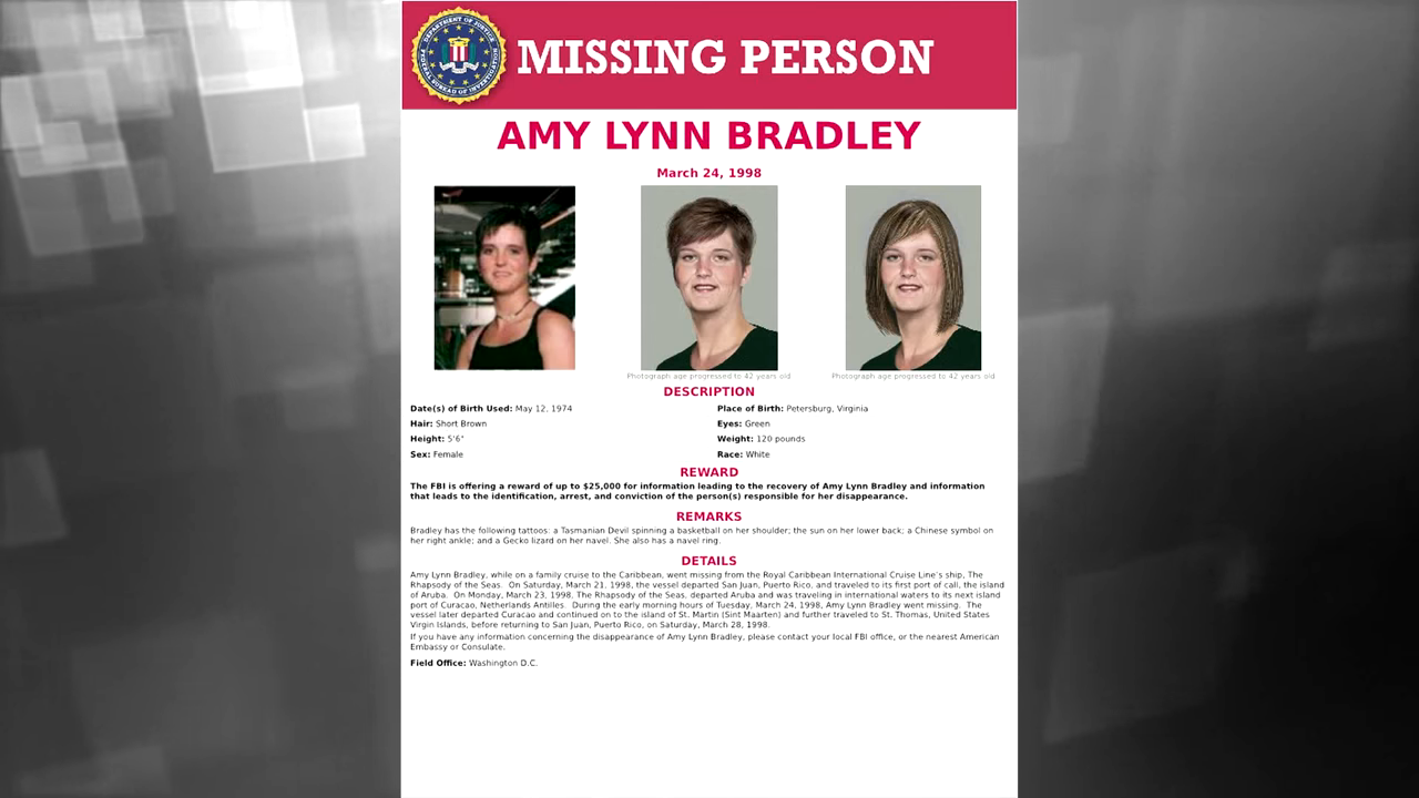 Missing person flyer with age progression images of amy