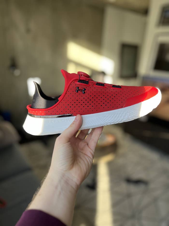 the red and white shoe