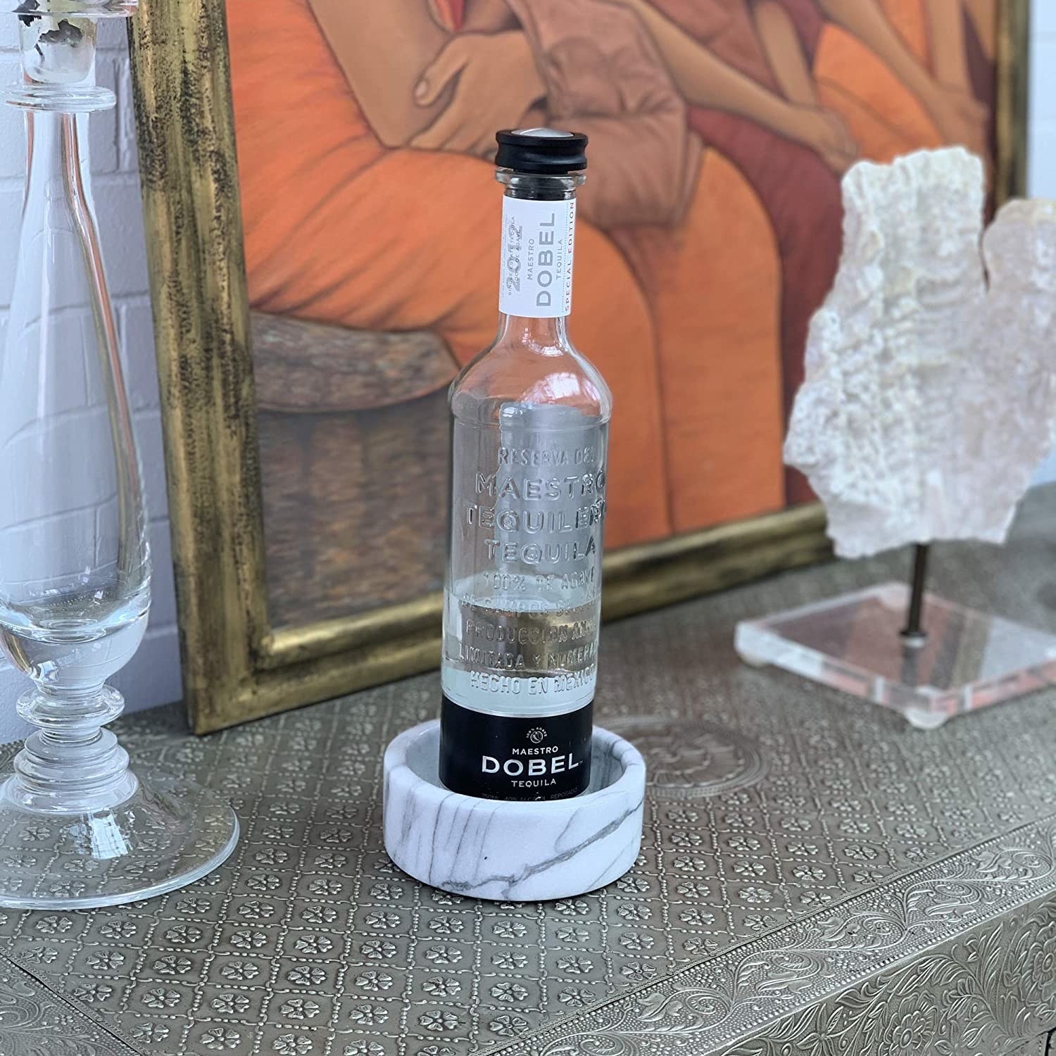 a marble wine holder on a surface