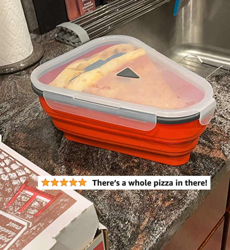  Silicone Pizza Storage Container,Reusable Pizza Slice Container  with 2 Compartments,Pizza Leftover Storage Box with 4 Microwavable Serving  Trays(Pink&Purple): Home & Kitchen