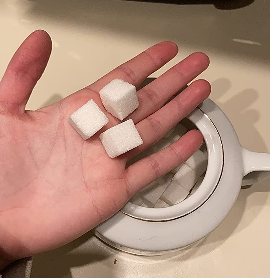 sugar cubes in a reviewer&#x27;s hand