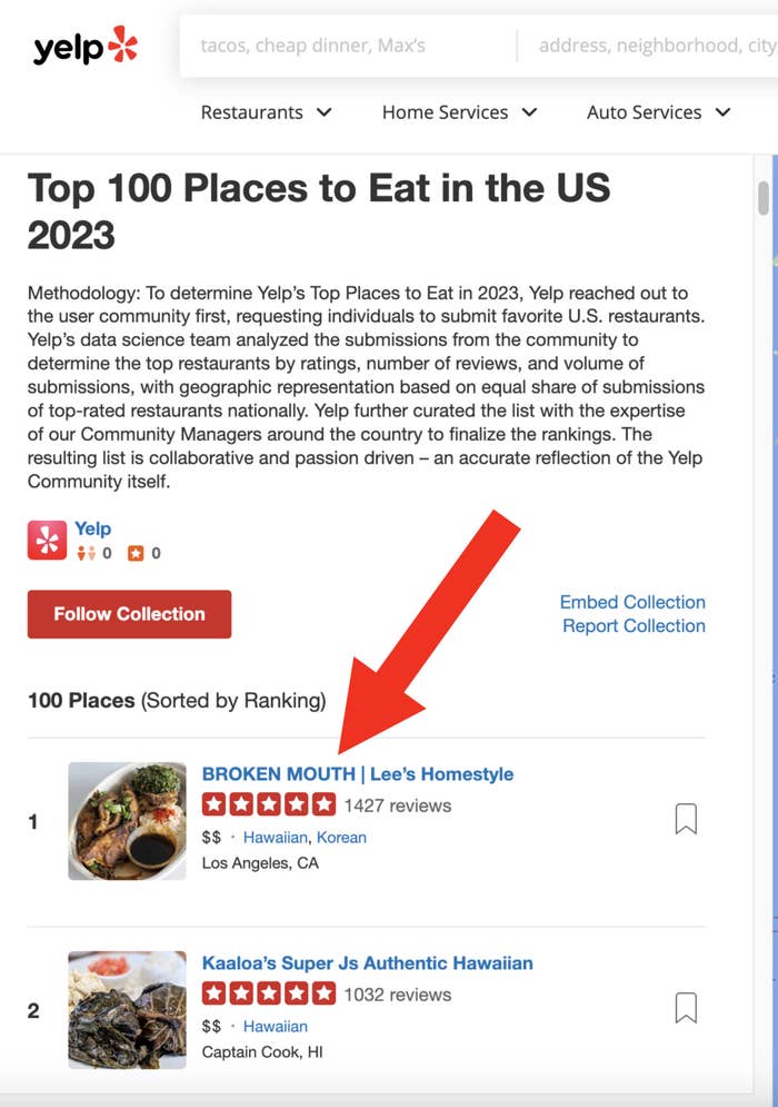 Screenshot from Yelp