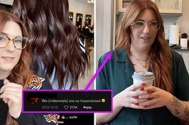 A woman sitting in the chair at the hair salon