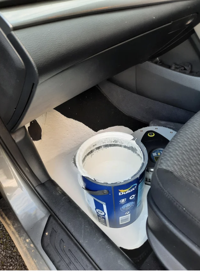 Spilled paint in a car