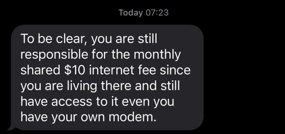 Text explaining an internet fee