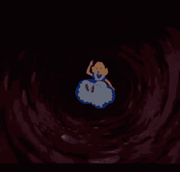 A GIF image of Alice from Alice in Wonderland falling down a rabbit hole