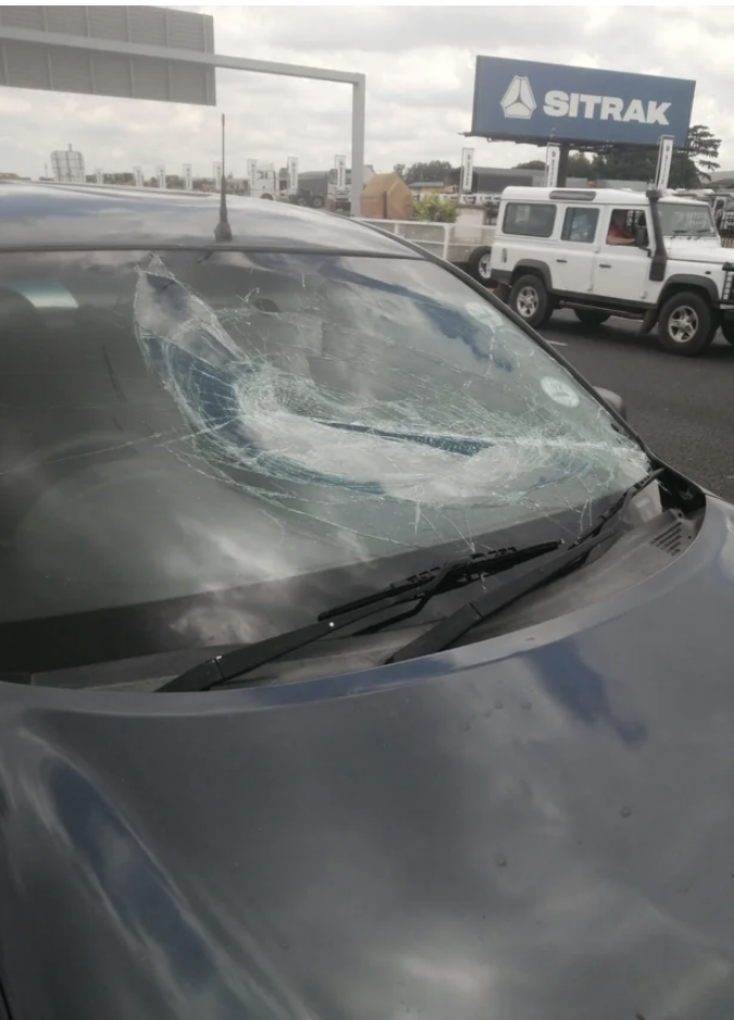 A broken windshield
