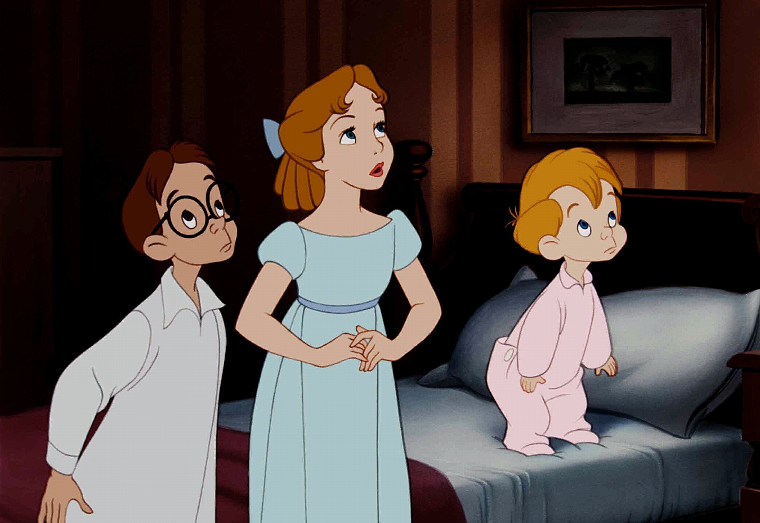 John, Wendy and Michael in the animated version of Peter Pan