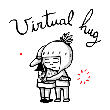 An animation of two people hugging