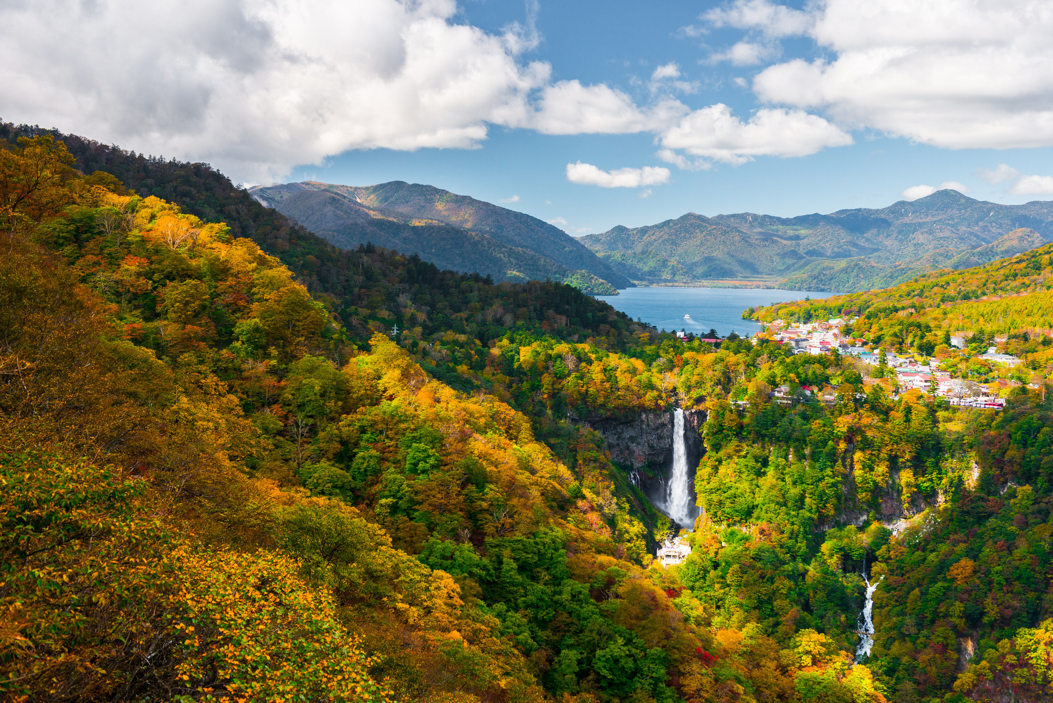 Fall colors and waterfalls in Nikko, Japan.