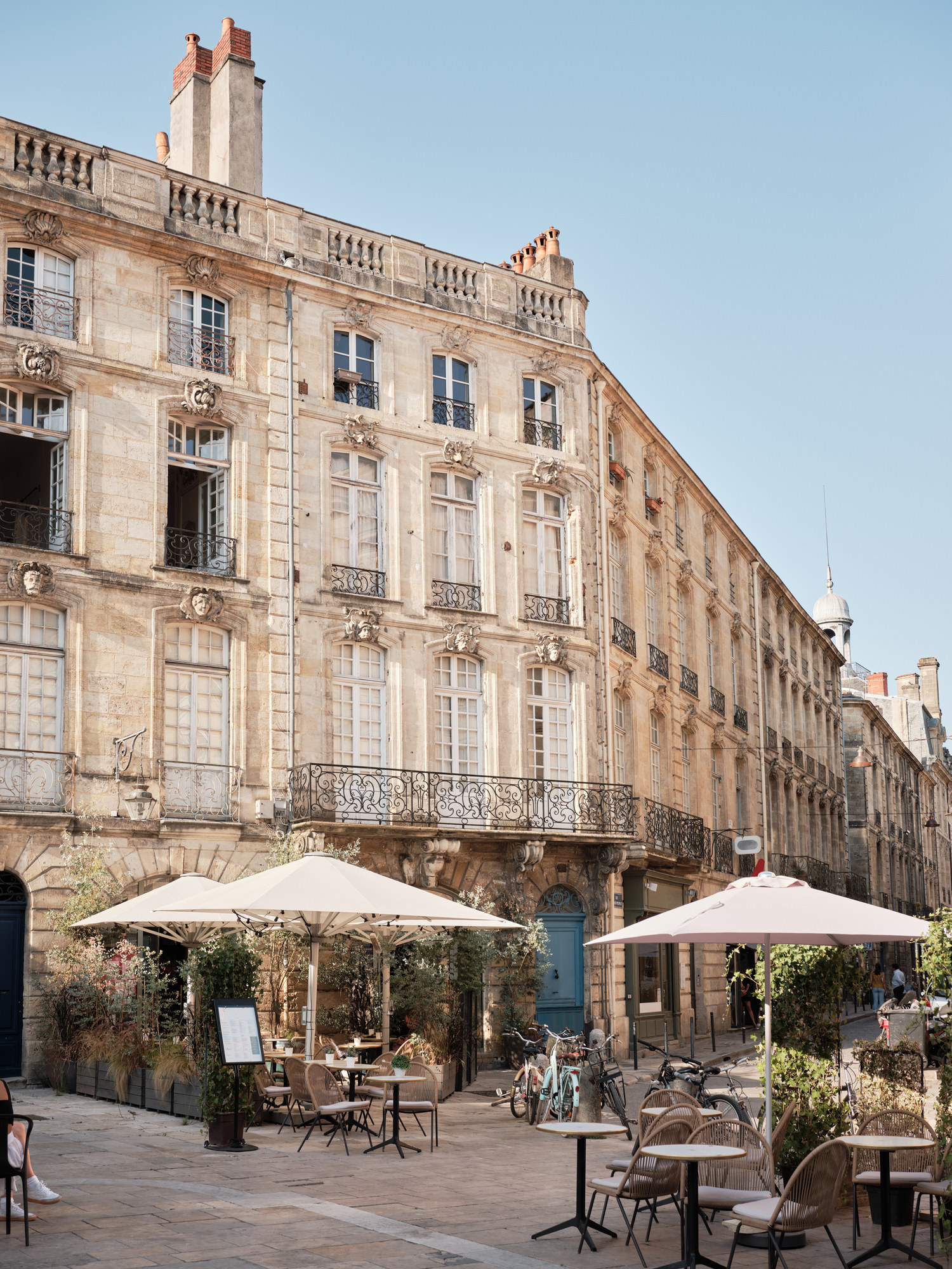 Traditional buildings in a square in Bordeaux.