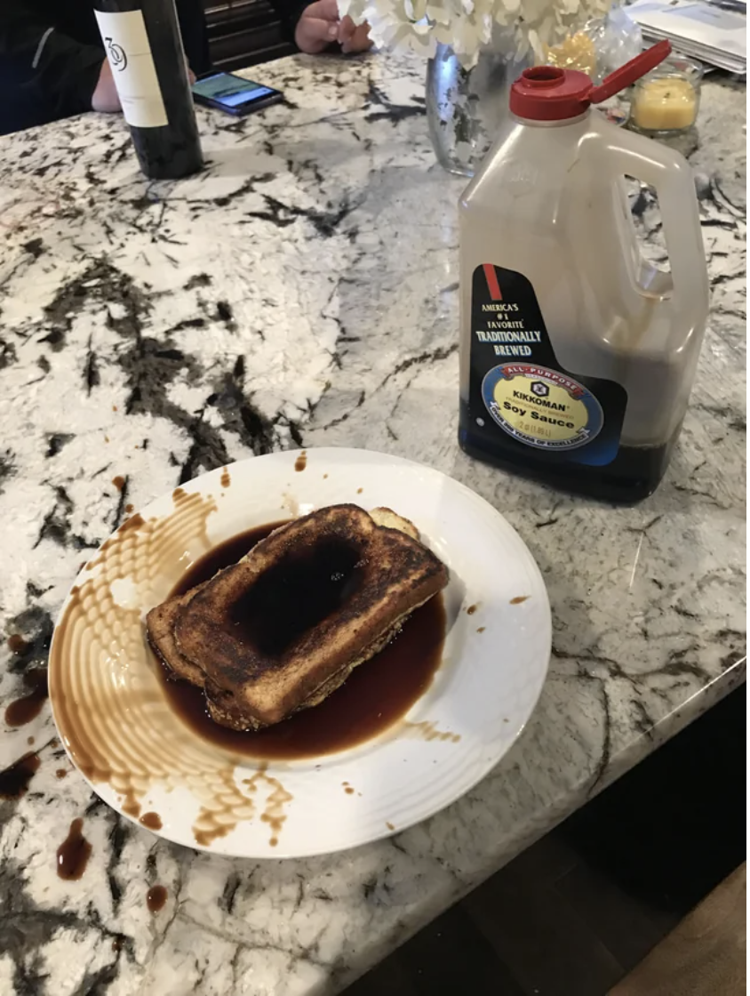 French toast covered in soy sauce