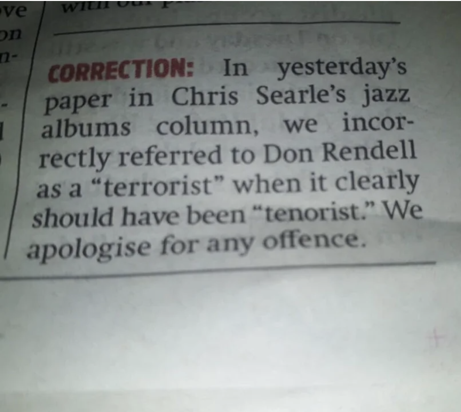 A clarification printed in the paper