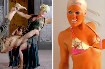 still from try of pink dancing and a still from stupid girls the music video