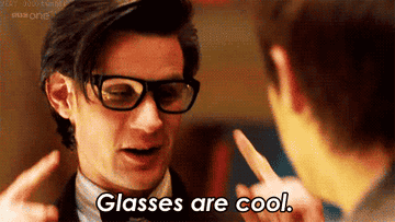 Eleventh Doctor saying glasses are cool and pointing to his glasses