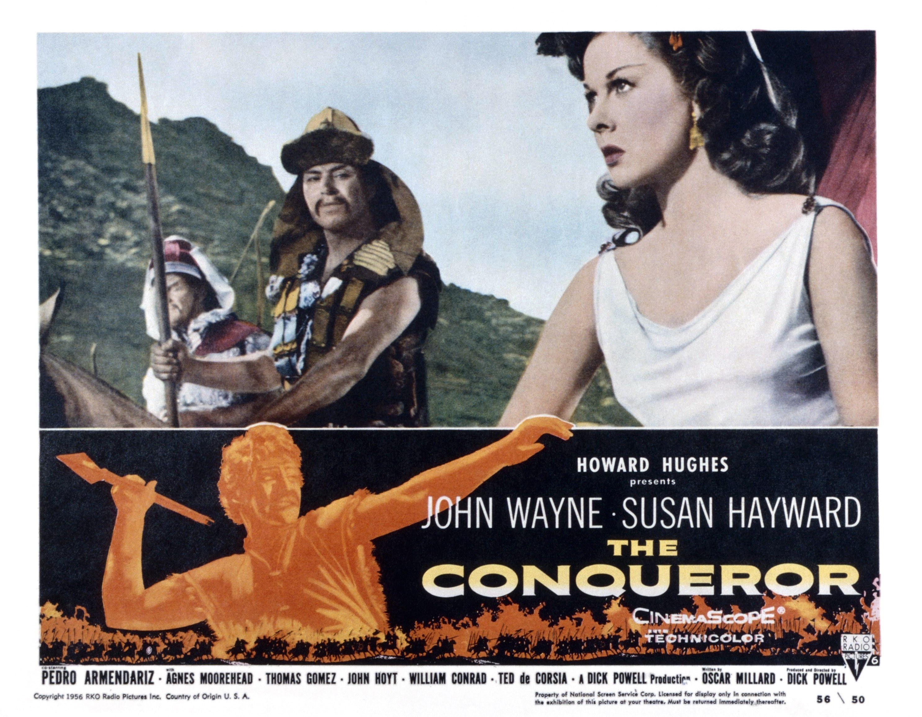 The Conqueror, lobbycard, from left, Lee Van Cleef, Susan Hayward, 1956