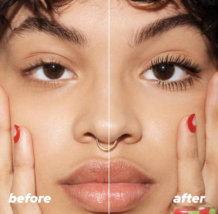 A before and after showing how well the mascara works