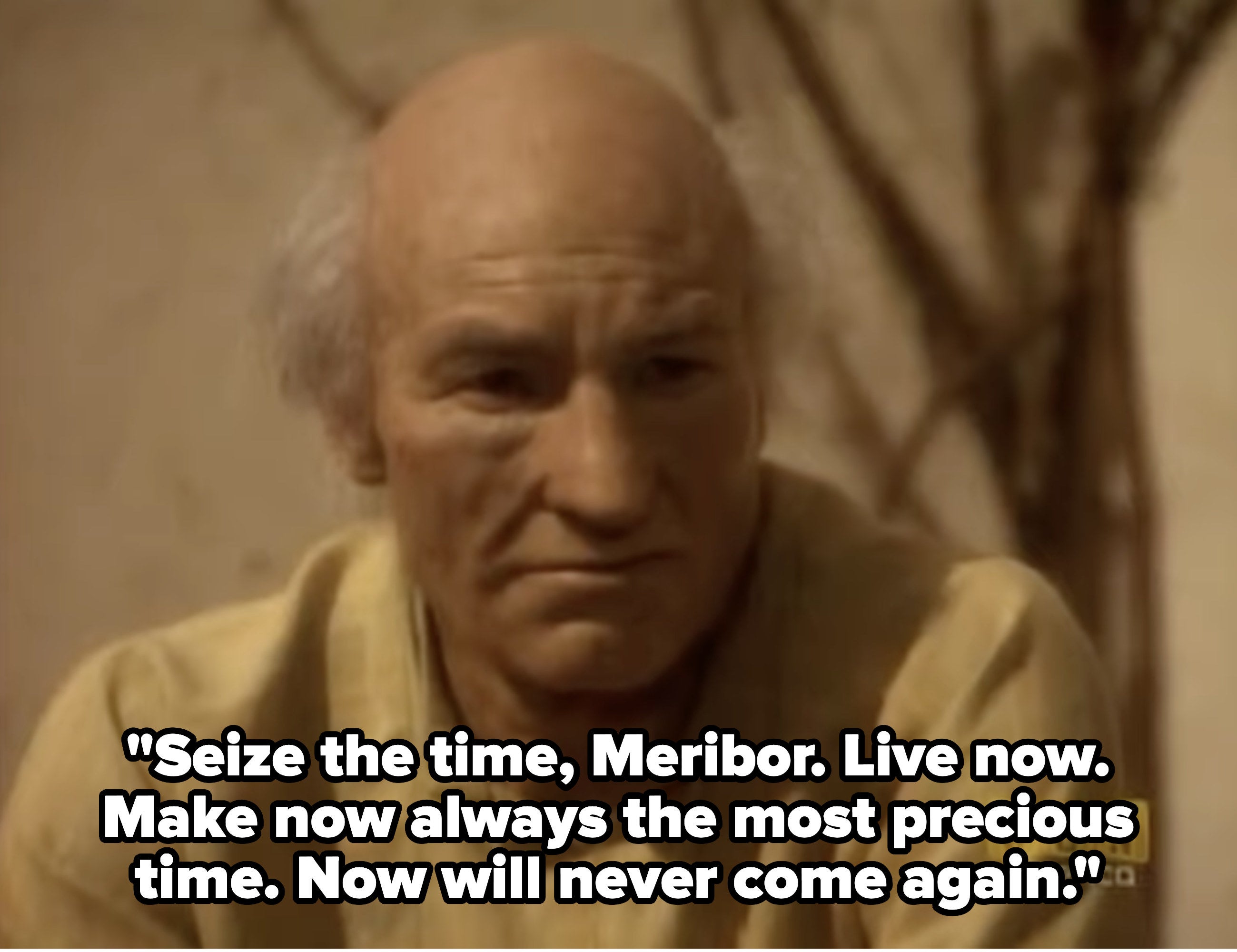 Man saying &quot;Seize the time, Meribor; live now; make now always the most precious time&quot;
