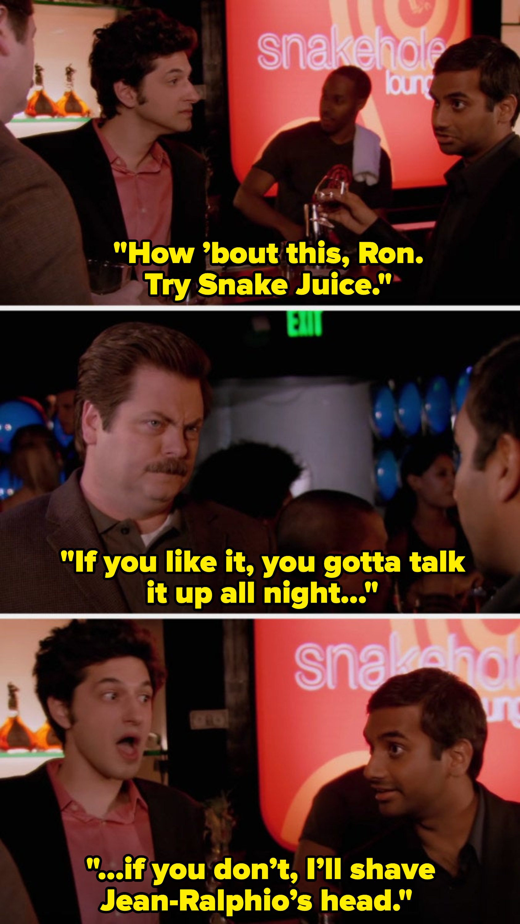 Man tells another to try Snake Juice, and he likes it, he&#x27;s gotta talk it up all night