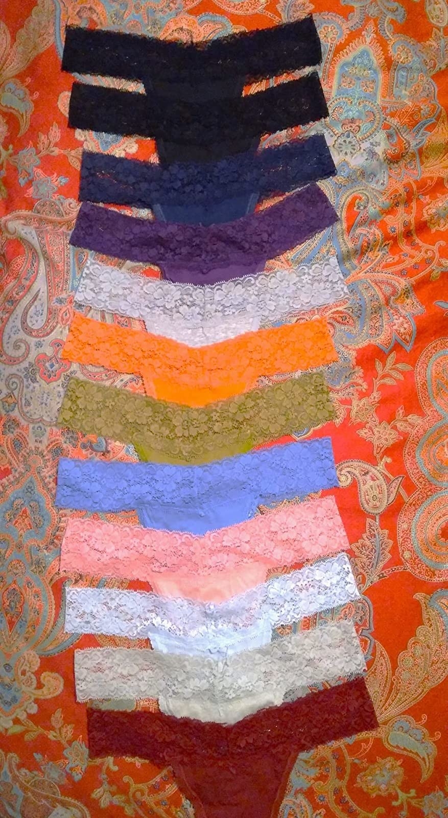Multi colored layout of lace thongs