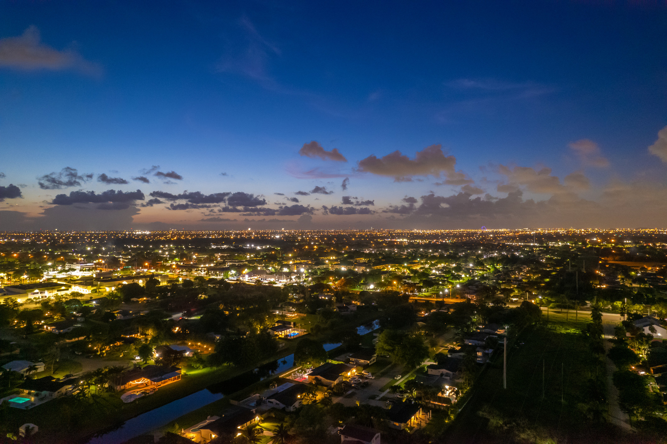 Aerial drone view of suburban Miami neighborhood