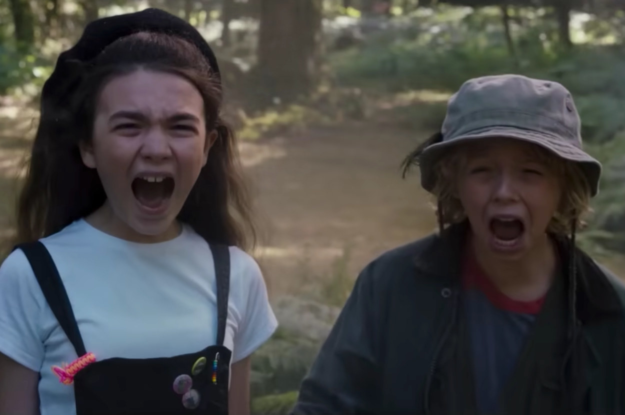 kids screaming in a forest