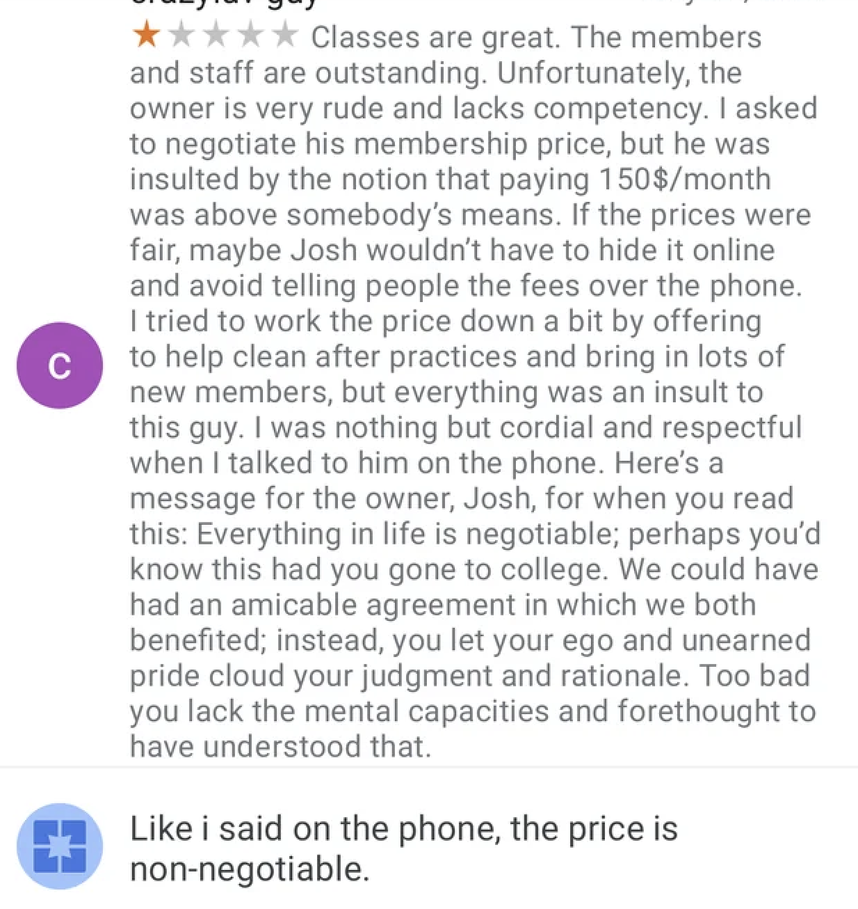&quot;Like i said on the phone, the price is non-negotiable&quot;