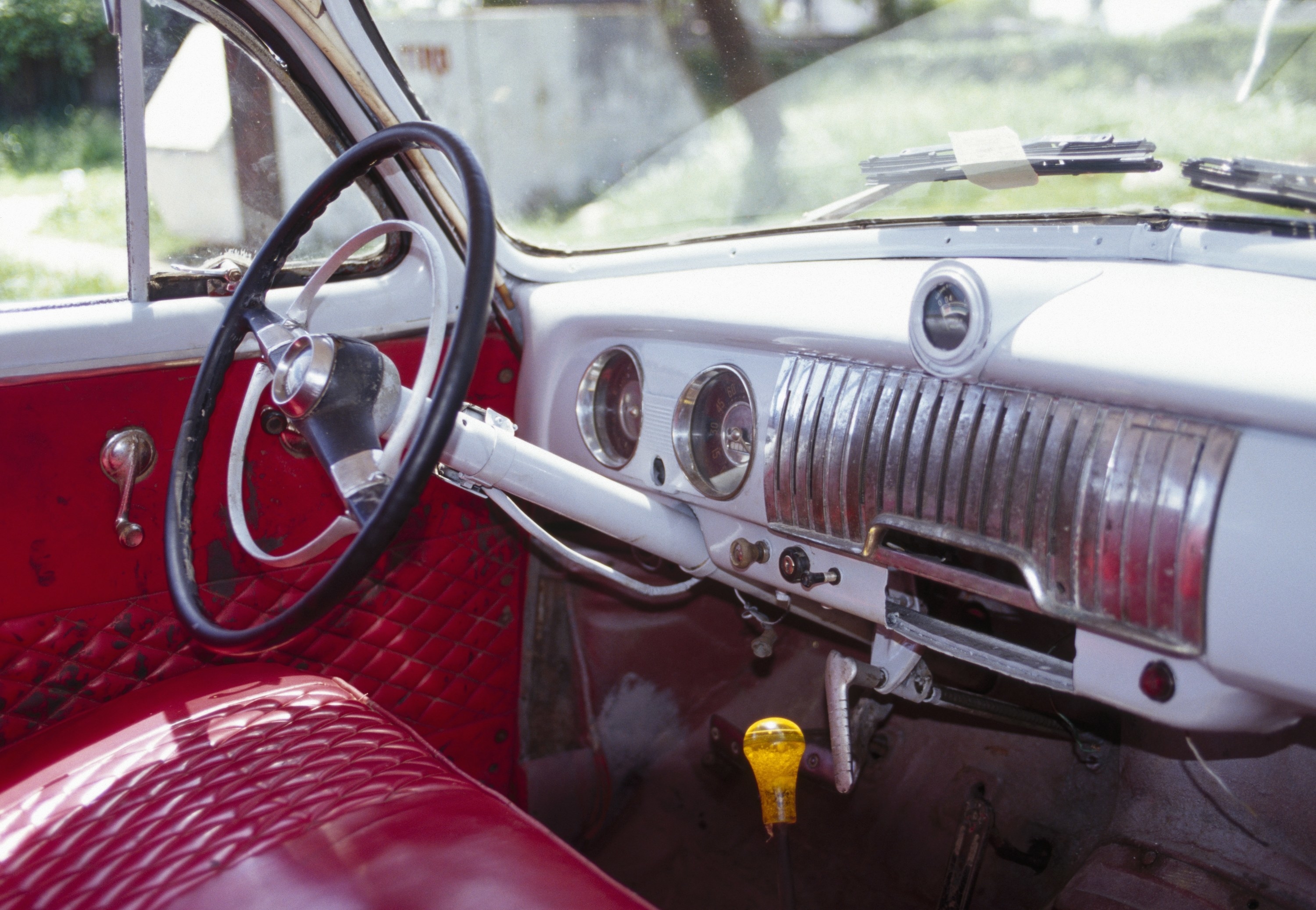 interior of a 1950s car