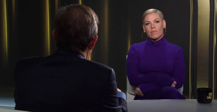 pink during the interview