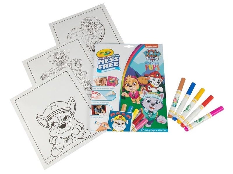 Coloring pages, packaging, and markers