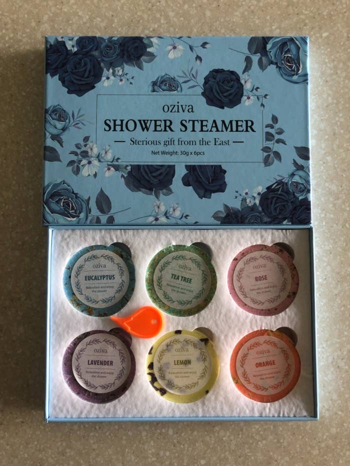 a reviewer photo of the shower steamers in gift box