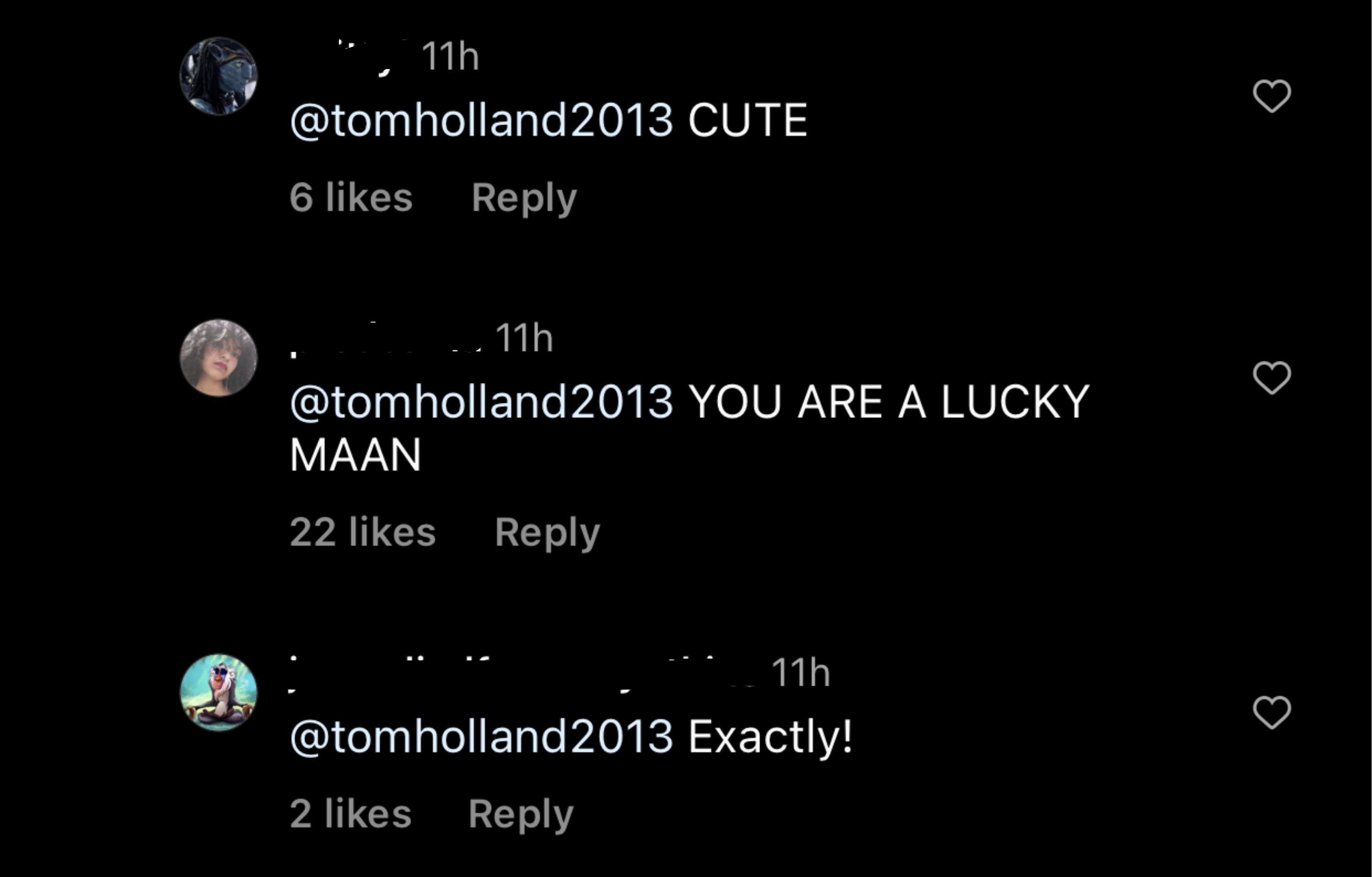 Screenshot of Instagram comments