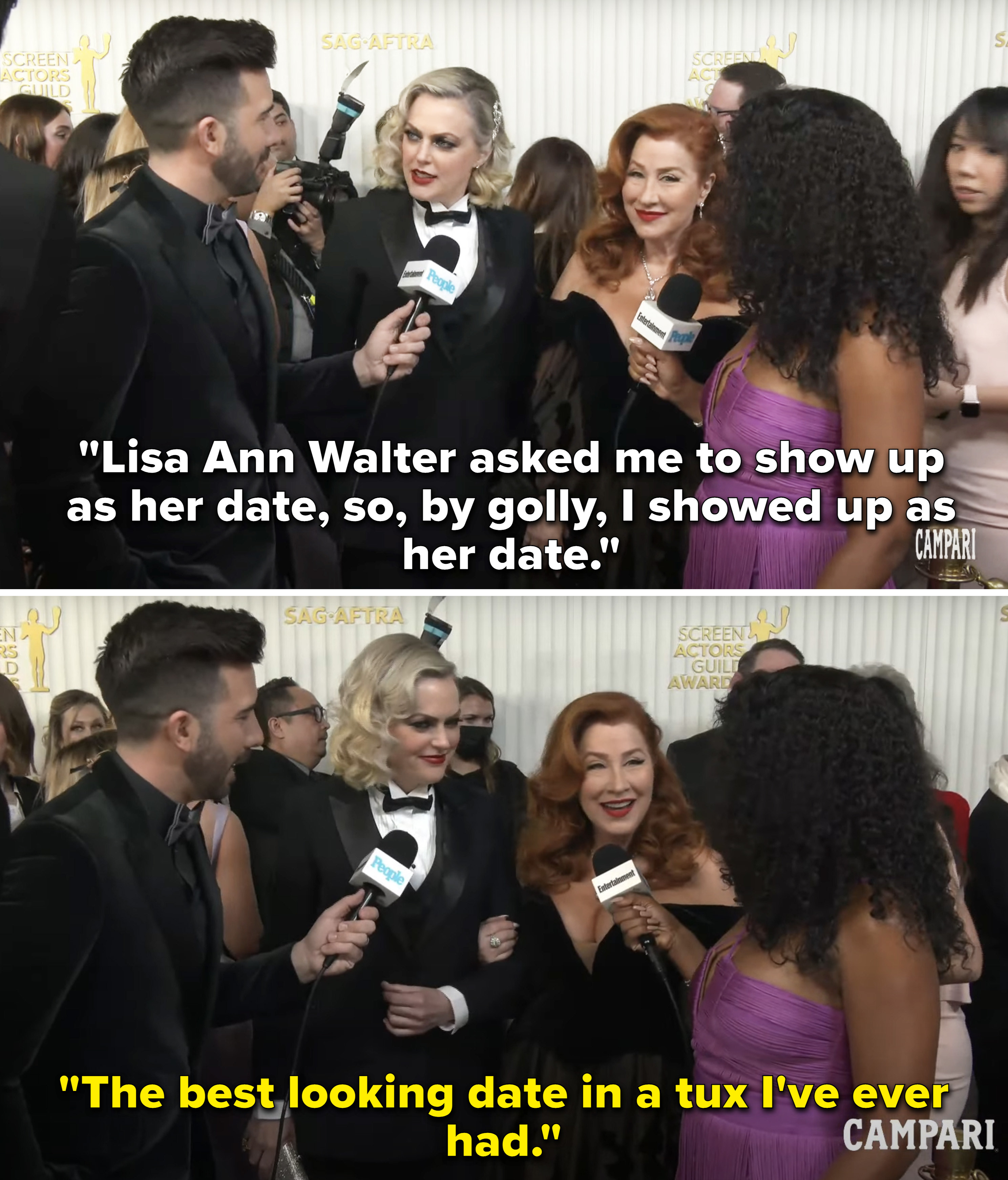 Elaine Hendrix and Lisa Ann Walter being interviewed on the red carpet