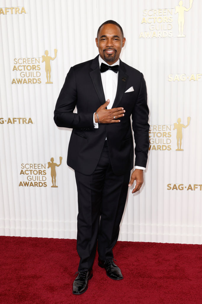 Jason Winston George wearing a tux and bowtie at the SAG Awards