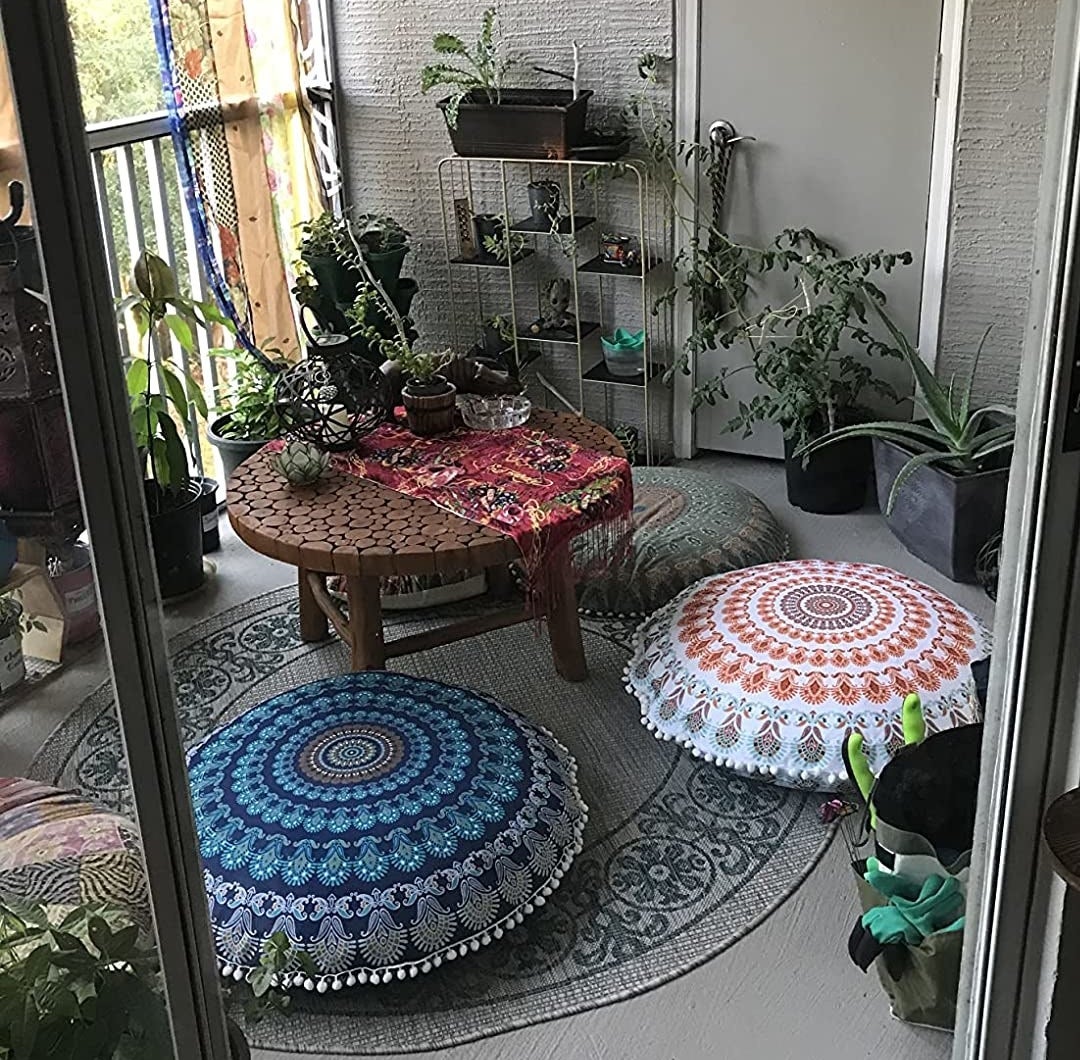 Meditation pillows on patio