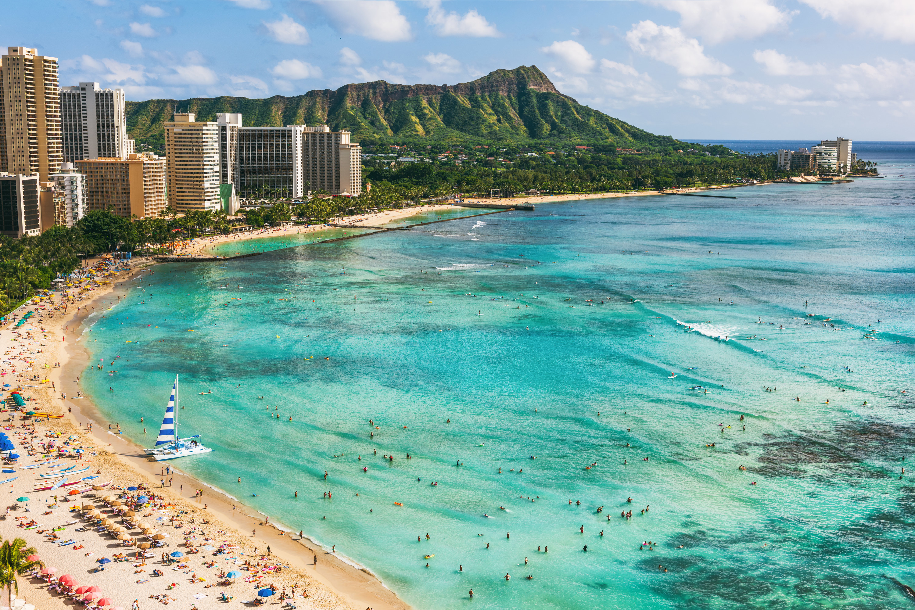 aerial view over hawaiian beach