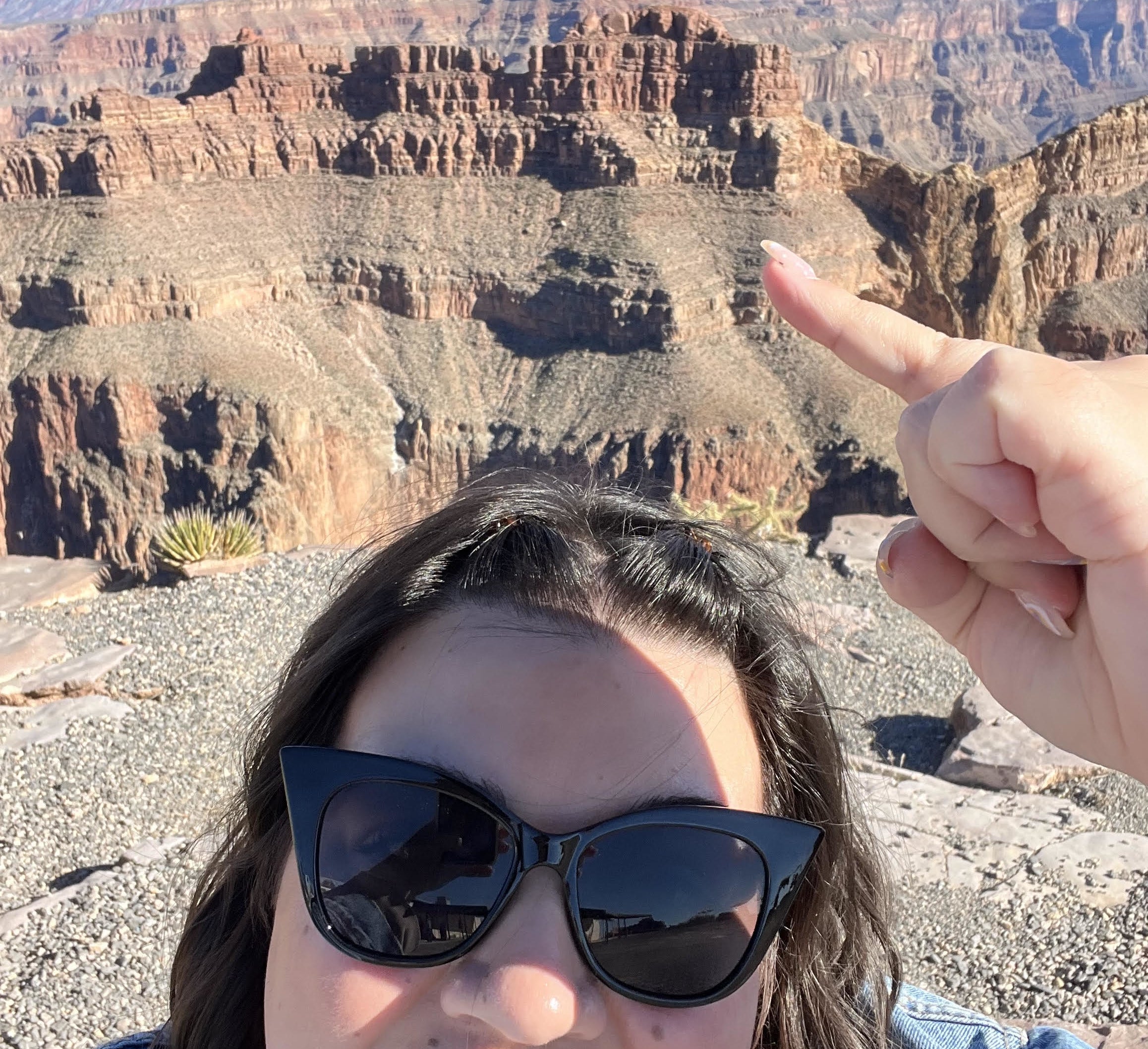 Bianca wearing the sunglasses in front of the Grand Canyon
