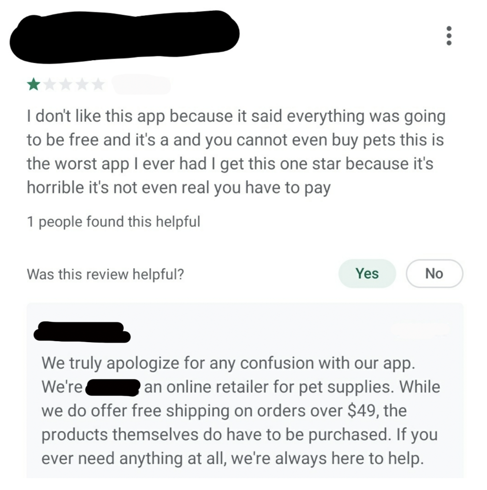 &quot;We truly apologize for any confusion with our app.&quot;