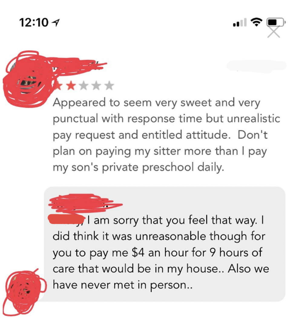 &quot;I did think it was unreasonable though for you to pay me $4 an hour for 9 hours of care&quot;