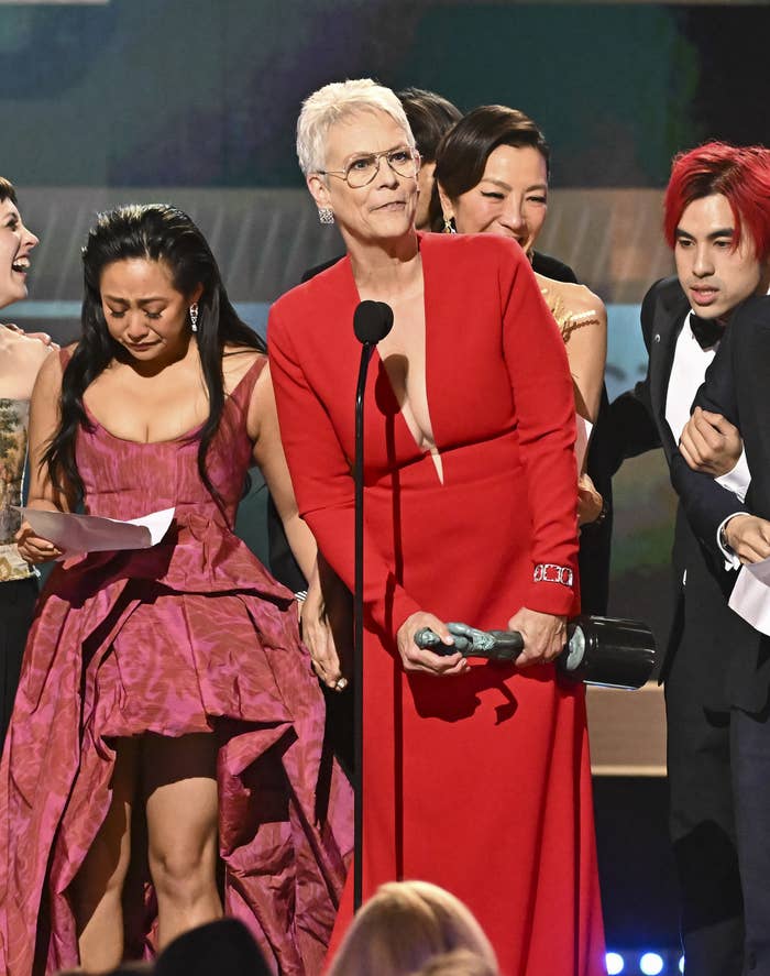 Jamie Lee Curtis accepts the award for Ensemble Cast in a Motion Picture for Everything Everywhere All At Once