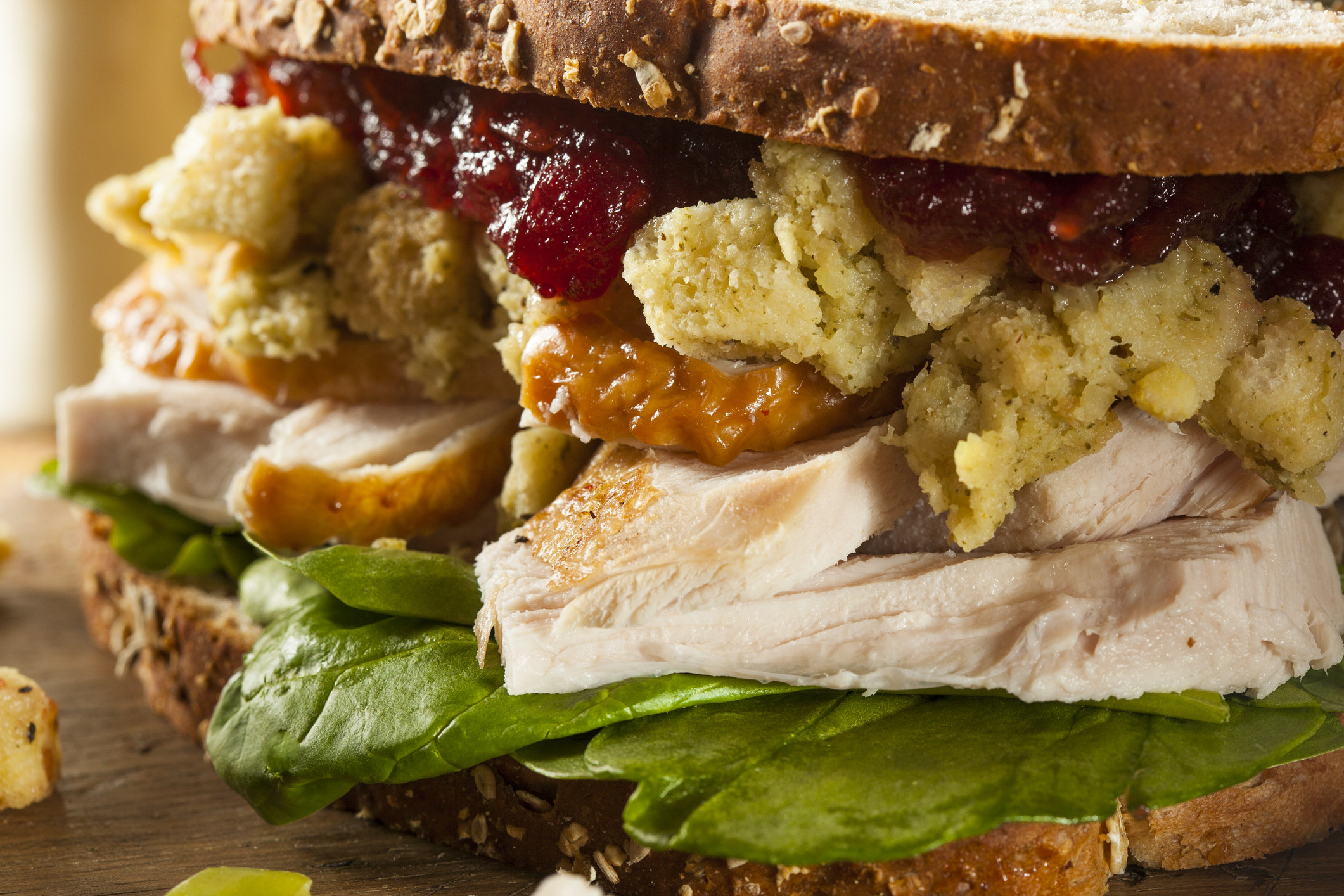 A Thanksgiving leftovers sandwich.