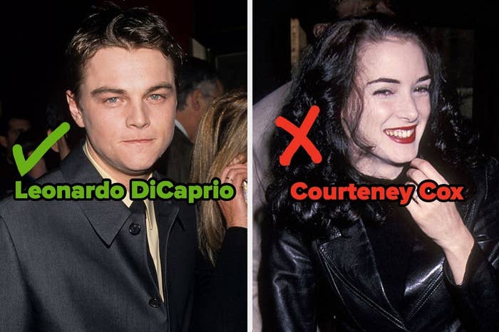 On the left, Leonardo DiCaprio correctly identified as Leonardo DiCaprio, and on the right, Winona Ryder incorrectly identified as Courteney Cox