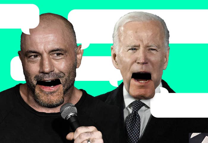 Joe Rogan and Joe Biden looking like puppets
