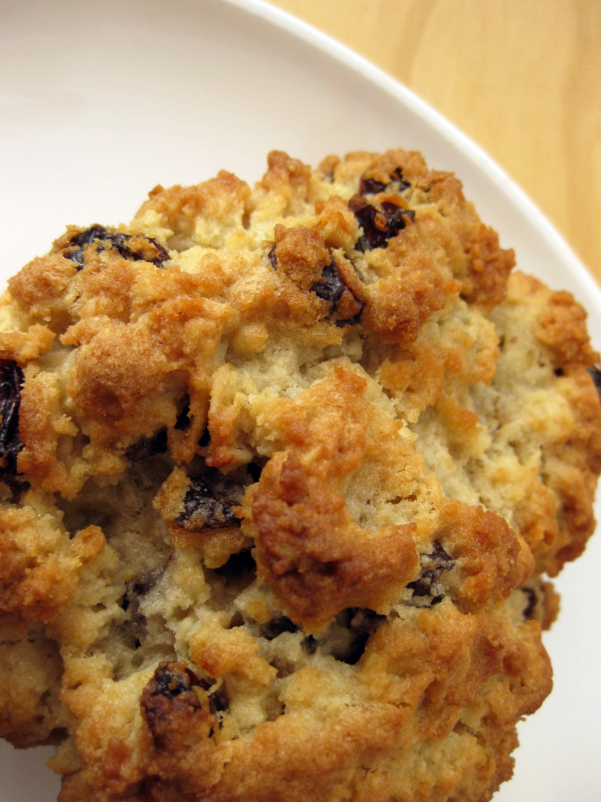 A close-up of an oatmeal raisin cookie.